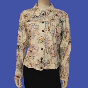 Nu INFLUENCE White Floral Embroidered Denim Jacket XL